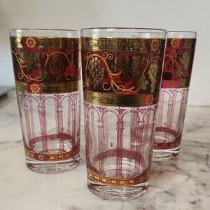 Cera Golden Grape Highball Elegant Gold and Red Glasses 1970's Replacement Set 4